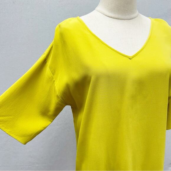 Eileen Fisher Drop Waist Shift Dress Back Tie Lagenlook in Yarrow Citron Size XS - Picture 6 of 16